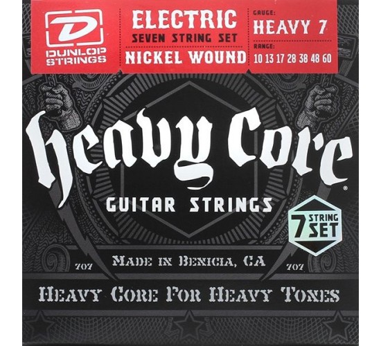Dunlop DHCN1060-7 Heavy Core Комплект струн для 7-струнной электрогитары, никелированные, 10-60