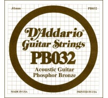 D'Addario PB032 Phosphor Bronze Отдельная струна для акустической гитары, фосфорная бронза, .032