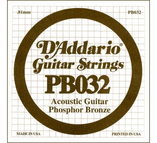 D'Addario PB032 Phosphor Bronze Отдельная струна для акустической гитары, фосфорная бронза, .032