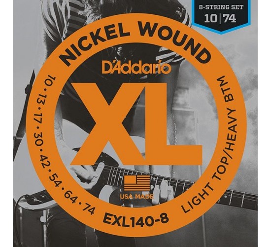 D'Addario EXL140-8 NICKEL WOUND Струны для 8-струнной электро-гитары Light/Heavy 10-74
