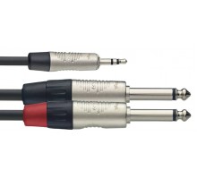 Stagg NYC2/MPS2PR профессиональный аудио шнур, мини стерео Jack 1/8«- 2 моно jack 1/4», разъемы NEUTRIK, длина 2 метра, черного цвета