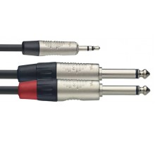 Stagg NYC2/MPS2PR профессиональный аудио шнур, мини стерео Jack 1/8«- 2 моно jack 1/4», разъемы NEUTRIK, длина 2 метра, черного цвета