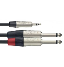 Stagg NYC2/MPS2PR профессиональный аудио шнур, мини стерео Jack 1/8«- 2 моно jack 1/4», разъемы NEUTRIK, длина 2 метра, черного цвета