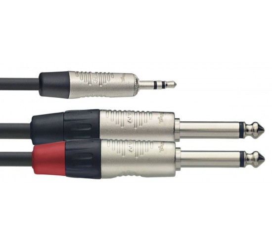 Stagg NYC2/MPS2PR профессиональный аудио шнур, мини стерео Jack 1/8«- 2 моно jack 1/4», разъемы NEUTRIK, длина 2 метра, черного цвета