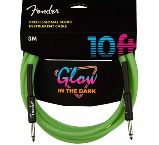 Fender 10' Professional Inst Glow in the Dark инструментальный кабель, Green, длина 3м