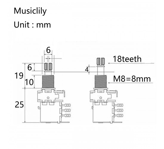 Musiclily MX1930-2 Потенциометр B500K (лин), Push/Pull