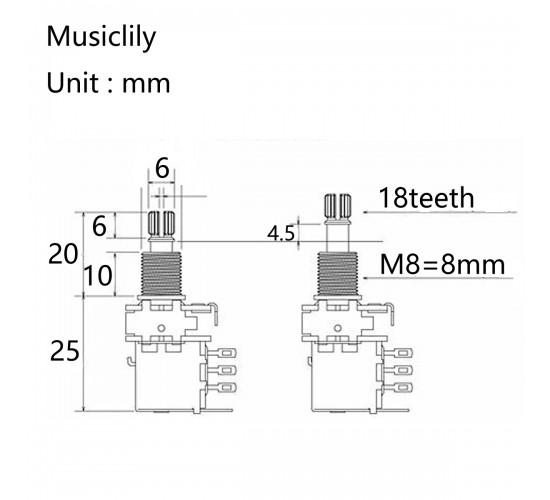 Musiclily MX1932 Потенциометр B500K (лин), Push/Push