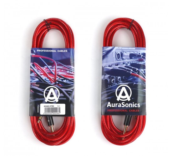 AuraSonics J63J63-5TRD гитарный кабель Jack TS 6.3мм - Jack TS 6.3мм, 5м, 24AWG, 0.22мм², красный