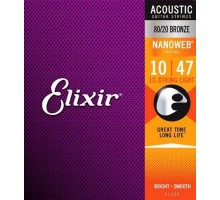 Elixir 11152 NANOWEB Комплект струн для 12-струнной акустической гитары, Light, бронза 80/20, 10-47
