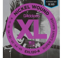 D'Addario EXL120-8 Nickel Wound Комплект струн для 8-струнной электрогитары, Super Light, 9-65