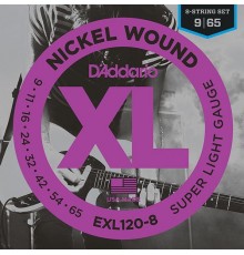 D'Addario EXL120-8 Nickel Wound Комплект струн для 8-струнной электрогитары, Super Light, 9-65