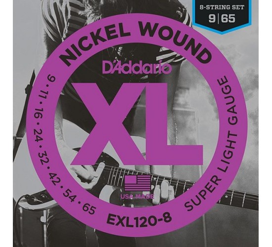 D'Addario EXL120-8 Nickel Wound Комплект струн для 8-струнной электрогитары, Super Light, 9-65