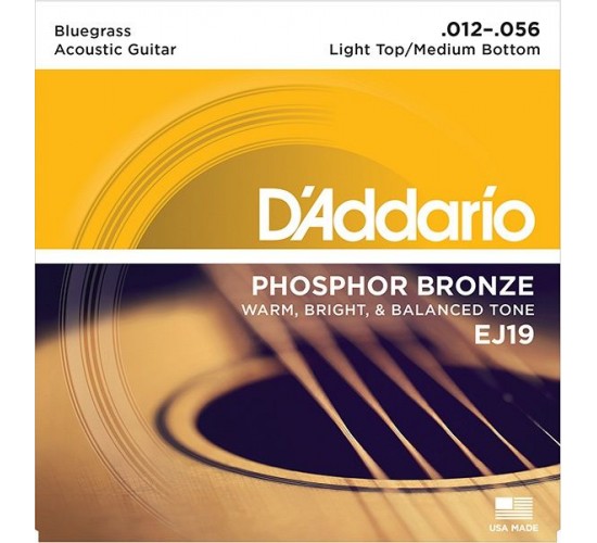 D'Addario EJ19 Phosphor Bronze Комплект струн для акустической гитары, ф/б, Bluegrass, 12-56