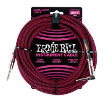 Ernie Ball 6062 кабель инструментальный, прямой / угловой джеки, длина 7,62м, цвет чёрный с красным