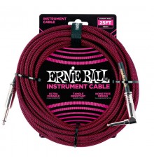 Ernie Ball 6062 кабель инструментальный, прямой / угловой джеки, длина 7,62м, цвет чёрный с красным