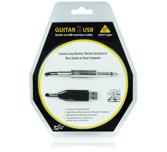 Behringer GUITAR2USB гитарный USB-аудиоинтерфейс (кабель), 44.1кГц и 48 кГц, длина 5 м.