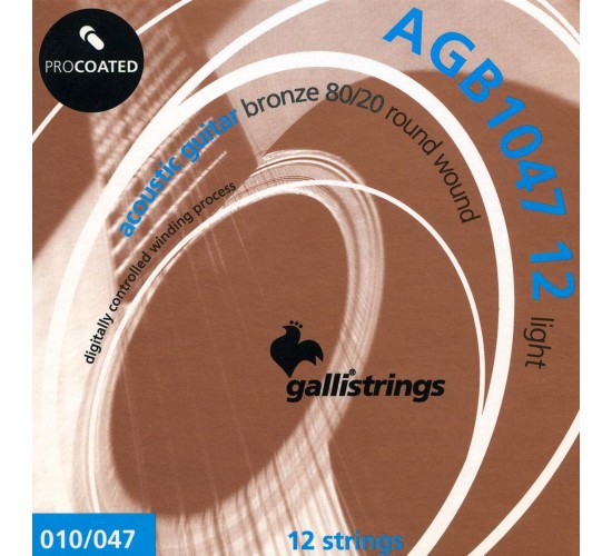 Galli AGB1047-12 Комплект струн для 12-струнной акустической гитары, натяжение LIGHT, 10-47