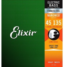 Elixir 14782 NANOWEB Комплект струн для 5-струнной бас-гитары, нерж.сталь, Light/Medium, 45-135