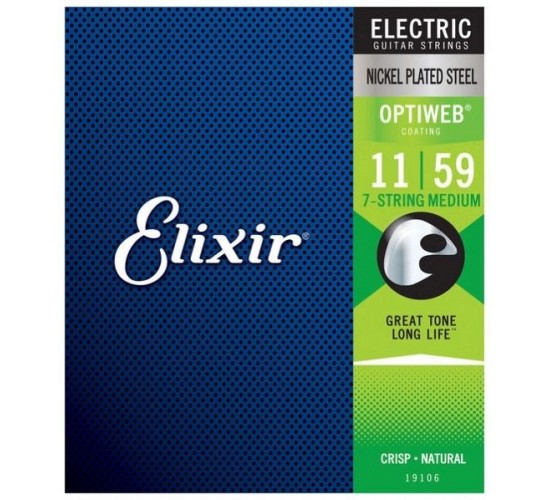 Elixir 19106 Optiweb Комплект струн для 7-струнной электрогитары, никел.сталь, Medium 11-59