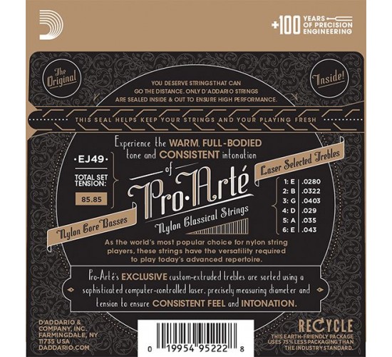 D'Addario EJ49 PRO ARTE Струны для классической гитары нейлоновые Normal черный нейлон