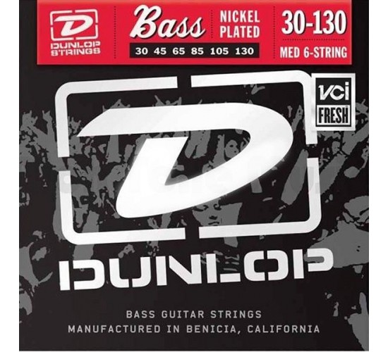 Dunlop DBN30130 Комплект струн для 6-струнной бас-гитары, никелированные, Medium, 30-130