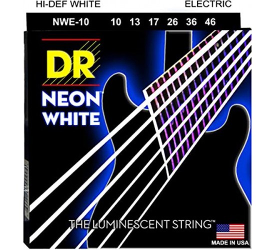 DR NWE-10 Neon White комплект струн для электрогитары, никелированные, с покрытием, 10-46