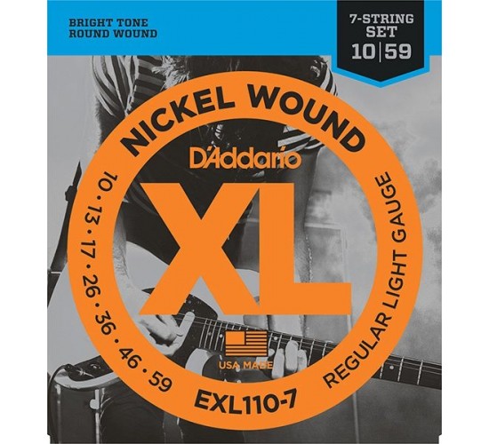 D'Addario EXL110-7 XL NICKEL WOUND Струны для 7-струнной электрогитары Regular Light 7-string 10-59