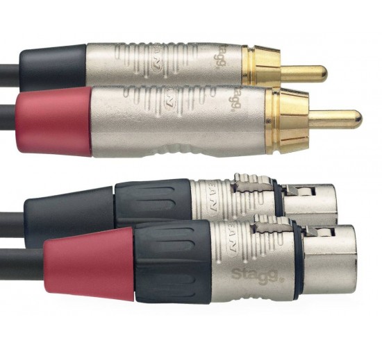 Stagg NTC3CMXFR профессиональный двойной кабель (2 х XLR «мама»/ 2 х RCA «папа»), 3 метра