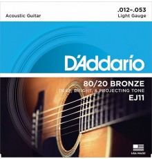 D'Addario EJ11 BRONZE 80/20 Струны для акустической гитары бронза Light 12-53