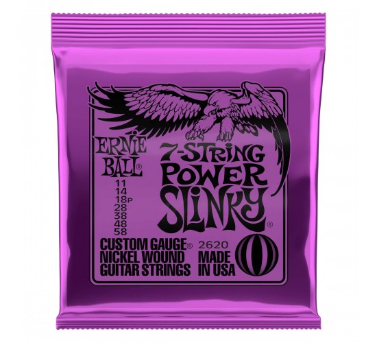 Ernie Ball 2620 струны для 7стр. эл.гитары Nickel Wound Power Slinky 7 (11-14-18p-28-38-48-58)
