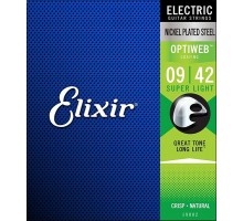 Elixir 19002 Optiweb Комплект струн для электрогитары, никелированная сталь, Super light 9-42