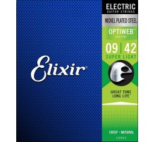 Elixir 19002 Optiweb Комплект струн для электрогитары, никелированная сталь, Super light 9-42