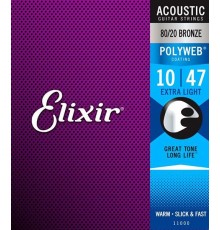 Elixir 11000 POLYWEB Комплект струн для акустической гитары, Extra Light, бронза 80/20, 10-47