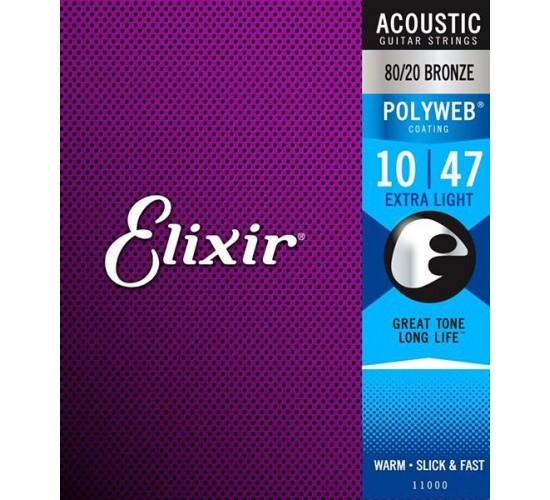 Elixir 11000 POLYWEB Комплект струн для акустической гитары, Extra Light, бронза 80/20, 10-47