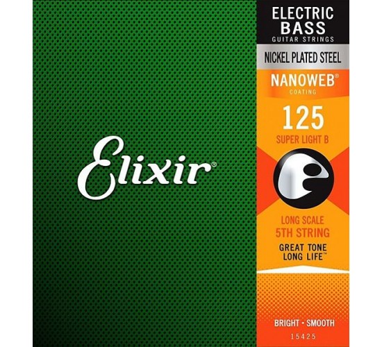 Elixir 15425 NANOWEB Отдельная 5-ая струна для бас-гитары, Super Light B, .125 никелированная