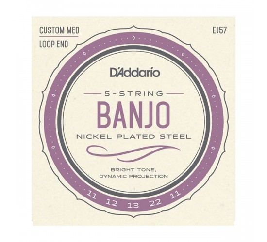 D'Addario EJ57 Комплект струн для 5-струнного банджо, никелированные, Custom Medium, 11-22