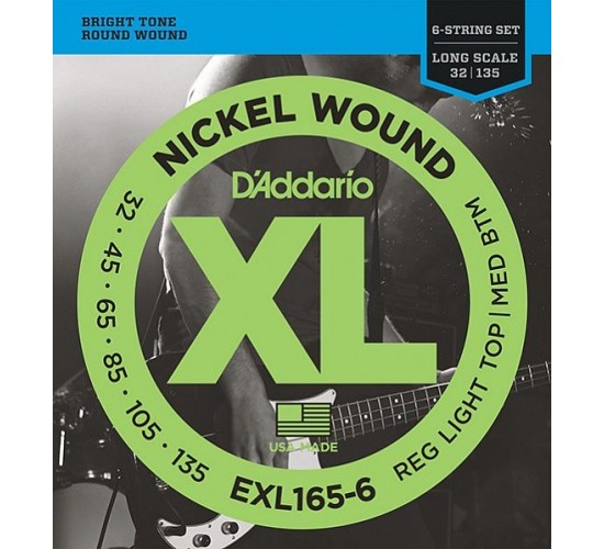 D'Addario EXL165-6 XL NICKEL WOUND Струны для 6-струнной бас-гитары 6-string Long RLTMB 32-135