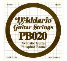 D'Addario PB020 Phosphor Bronze Отдельная струна для акустической гитары, фосфорная бронза, .020