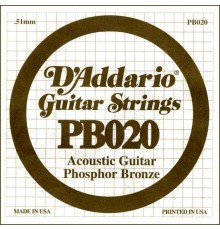 D'Addario PB020 Phosphor Bronze Отдельная струна для акустической гитары, фосфорная бронза, .020
