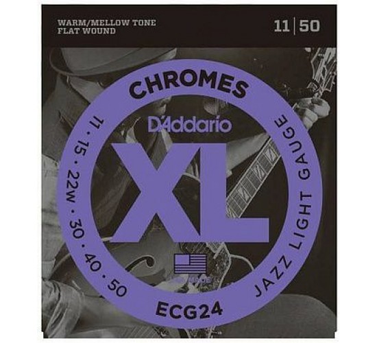 D'Addario ECG24 Chromes Flat Wound Комплект струн для электрогитары, Jazz Light, 11-50