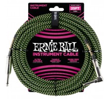 Ernie Ball 6066 кабель инструментальный, прямой/угловой джеки, 7,62м, цвет черный с зеленым