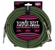 Ernie Ball 6066 кабель инструментальный, прямой/угловой джеки, 7,62м, цвет черный с зеленым