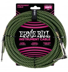 Ernie Ball 6066 кабель инструментальный, прямой/угловой джеки, 7,62м, цвет черный с зеленым