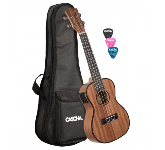 Cascha HH-2035E Mahogany Series Укулеле концертный со звукоснимателем, с чехлом, цвет натуральный