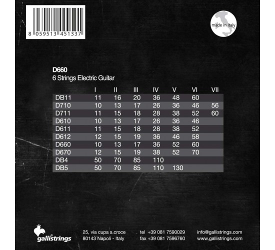 Galli D660 Комплект из 6 струн для электрогитары