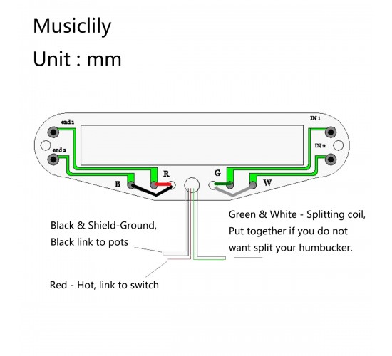 Musiclily MX0449B Звукосниматель магнитный, хамбакер, рельсовый, белый