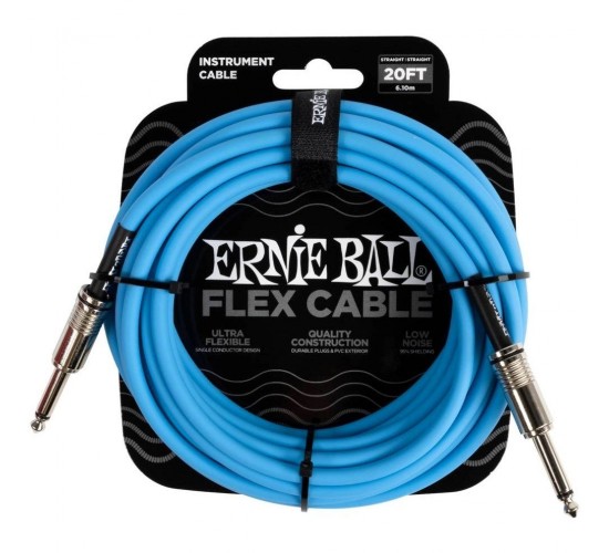 Ernie Ball 6417 кабель инструментальный Flex, прямой - прямой джеки, 6 метров, синий