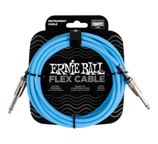 Ernie Ball 6412 кабель инструментальный Flex, прямой - прямой джеки, 3 метра, синий