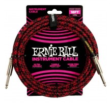Ernie Ball 6396 кабель инструментальный, оплетёный, 5,49 м, прямой/угловой джеки, красный/черный