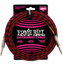 Ernie Ball 6396 кабель инструментальный, оплетёный, 5,49 м, прямой/угловой джеки, красный/черный